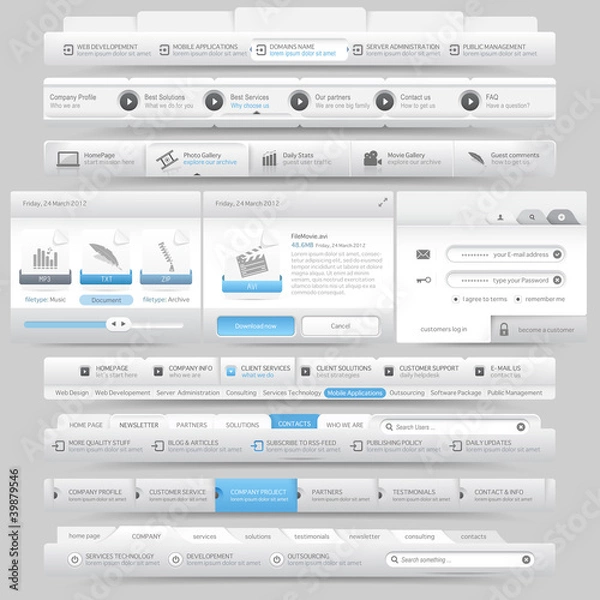 Fototapeta Web site design menu navigation elements with icons set