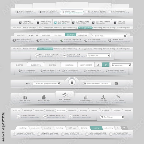 Fototapeta web site design template navigation elements with icons set