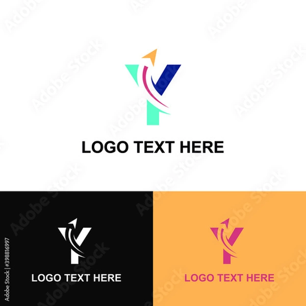 Fototapeta Initial Y letter modern logo with arrow plane for logistic, travel, start up template brand