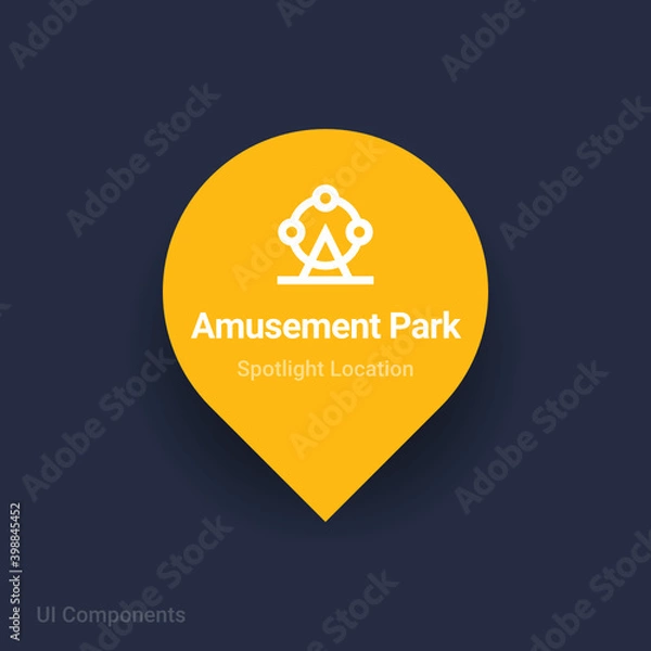 Obraz amusement park, ferris wheel map spotlight location vector Icon 