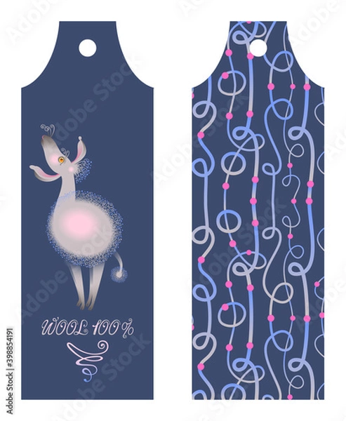 Fototapeta The stylized image of a lamb. Label with the inscription wool one hundred percent. Vector graphics
