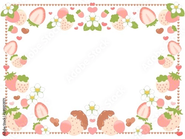 Fototapeta シンプル花いちごとチョコレートフレーム