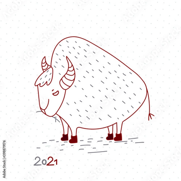 Fototapeta Bull symbol of the year. Hand drawn illustration for greeting card, print, stickers, posters design.