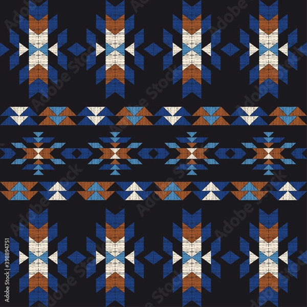 Fototapeta Navajo mosaic rug with traditional folk geometric pattern. Native American Indian blanket. Aztec elements. Seamless pattern. Vector illustration for web design or print.