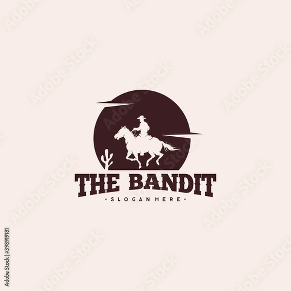 Fototapeta Cowboy Riding Horse Silhouette at Night logo