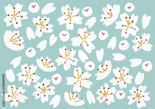 Fototapeta おしゃれなたくさんの桜　水色背景素材　
