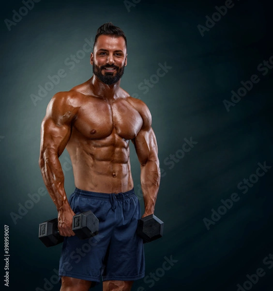 Obraz Strong Muscular Men Exercise With Weights