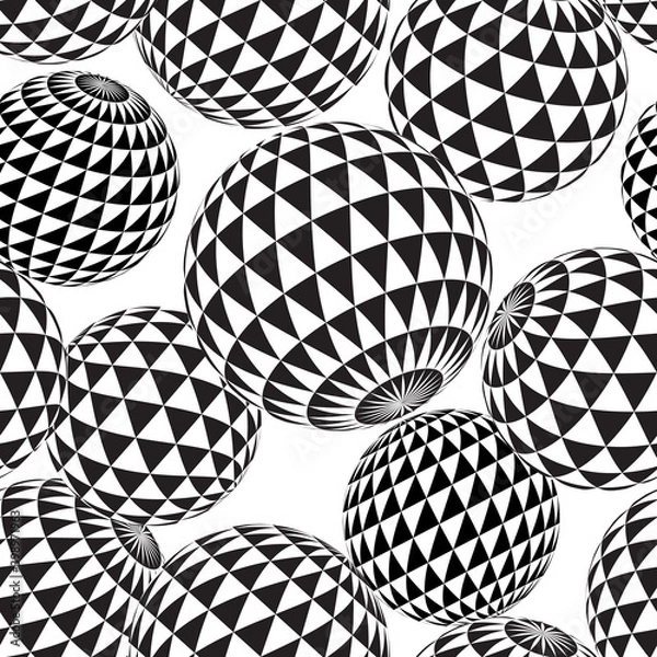 Fototapeta Seamless abstract  background with patterned spheres in black and white.