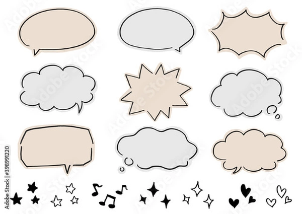 Fototapeta シンプルな手書き風の吹き出し素材セット　音符　星　ハート
