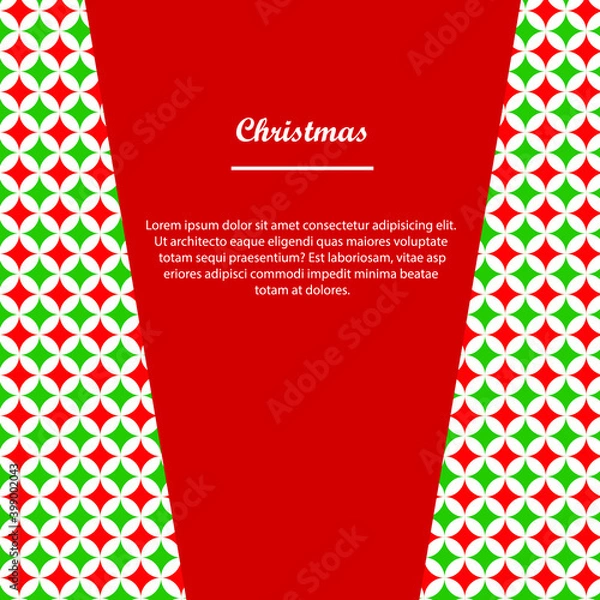 Obraz red background with white writing, completed with decorative pattern on the side in red, green, and white round shapes.