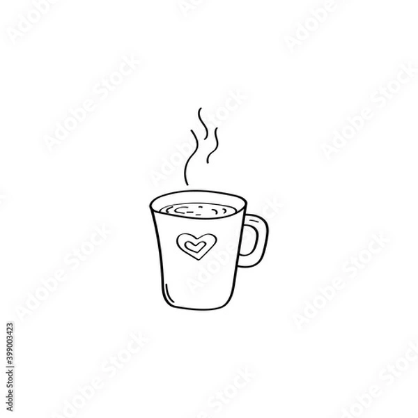 Fototapeta Hand-drawn hot Cup of tea or coffee. Hot drink Doodle illustration. Vector Valentine's day design element . Simple sketch illustration isolated on a white background