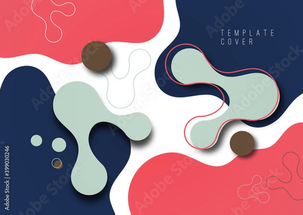 Fototapeta Colorful geometric background design. Composition of flowing shapes with trendy colors. Design for poster, page, flyer, cover. Vector