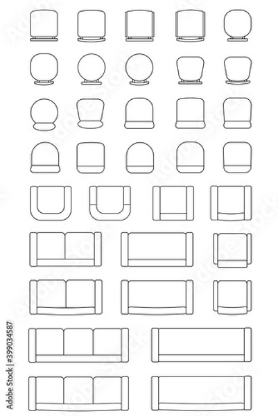 Fototapeta インテリアイラスト素材 平面図椅子セット