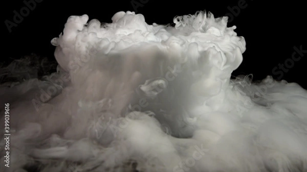 Obraz Dry Ice Smoke on black background photo, still. Backdrop, wallpaper elegant beautiful explode for web design, banners, titles, texts and etc.