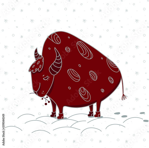 Fototapeta stylized red bull, hand drawn illustration for greeting card, posters design