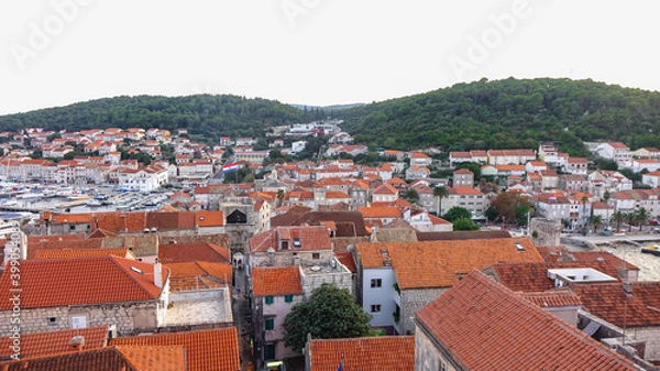 Fototapeta Panoramic view of Korcula town from above, Croatia