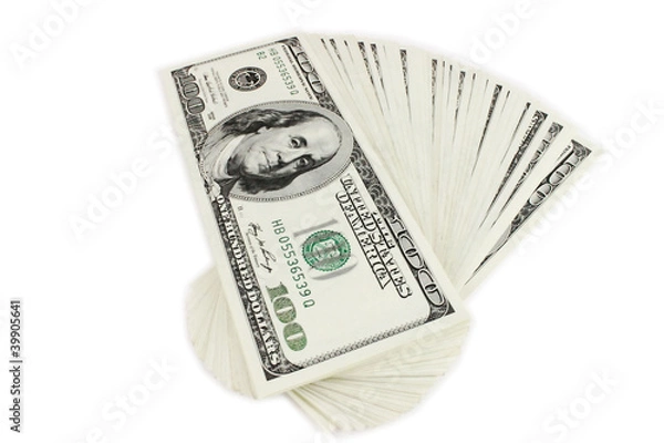 Obraz stack 100 dollars a fan on a white background