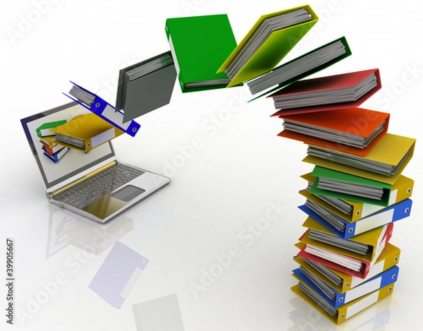 Obraz Colorful folders fly into your laptop