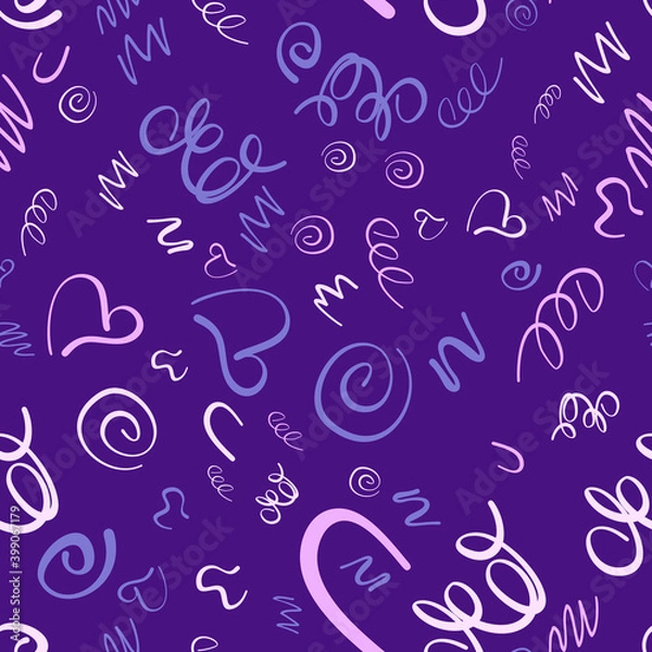 Fototapeta Abstract seamless pattern with cute colored elements. Hand drawn simple design texture with chaotic shapes. Texture for wallpaper, background, scrapbook. Vector illustration.