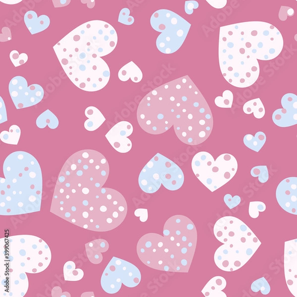 Fototapeta Seamless abstract pattern with hearts. Beautiful for textile or paper print. Vector illustration. Cute repeating background.