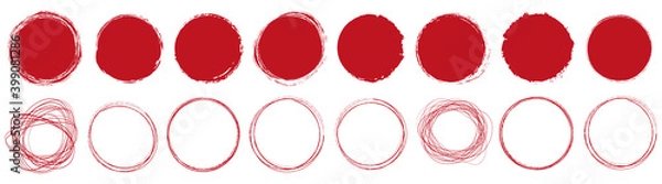 Fototapeta set of red round brush painted ink stamp circle banner on transparent background	
