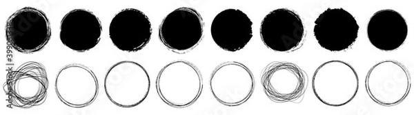 Fototapeta set of round brush painted ink stamp circle banner on transparent background	
