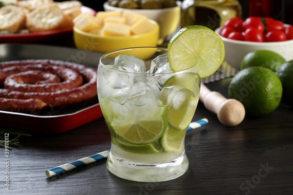 Obraz Caipirinha, a typical Brazilian cocktail made with lemon, cachaça and sugar