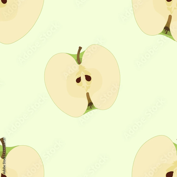 Fototapeta Green apple on a light green background. Seamless pattern. Bright illustration.