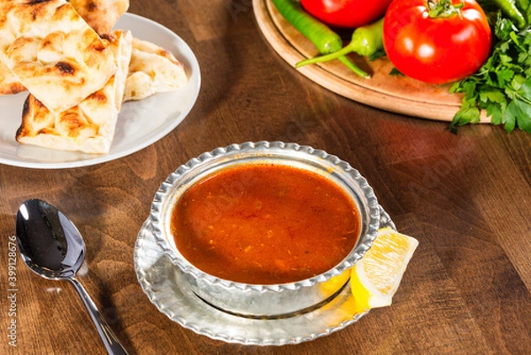 Fototapeta tomato soup with bread