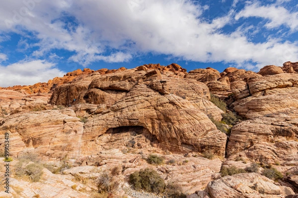 Fototapeta Sunny view of the beautiful landscape of Calico Basin area of Red Rock Canyon