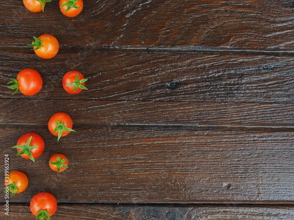 Obraz Ripe tomatoes on wooden board background, Fresh cherry tomatoes on wooden background, tomatoes on wooden background, Selective focus.