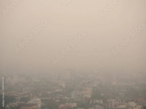 Obraz Cityscape of Bangkok covered by mixture of dust in air pollution, situation of air pollution 2.5 pm in Bangkok, Air pollution in big city,  it is unhealthy.
