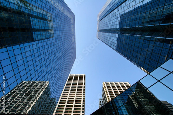 Fototapeta View of Calgary's downtown with skyscrapers in different angles. A study groups tied the city for 5th best city to live in. 