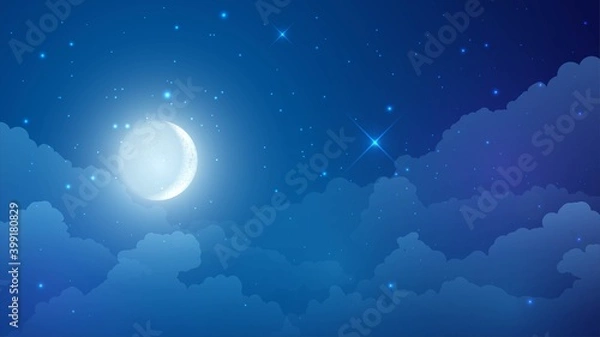 Obraz Bright moon in the night starry sky and clouds