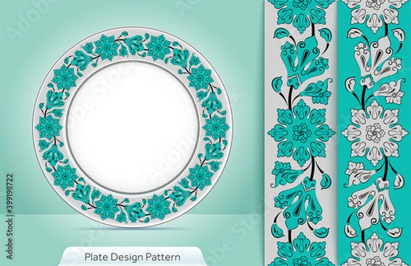 Fototapeta Home Decor, Porcelain Plate Design Pattern. Turkish Pattern Porcelain Design. Decorative ceramic plates and mug ornate with traditional floral pattern, Turkish motives.