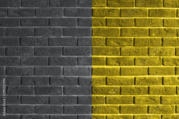 Fototapeta Grungy wide brickwall. Сolor of the year 2021- yellow and gray.