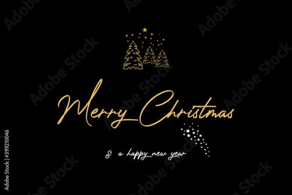 Fototapeta Wallpaper or card with Merry Christmas and a happy new year with golden trees and stars