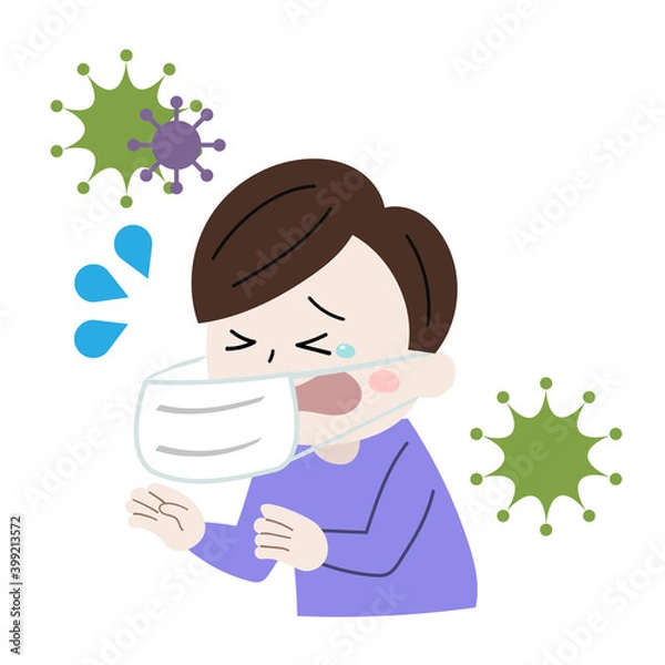 Fototapeta くしゃみ　風邪　男性　イラスト