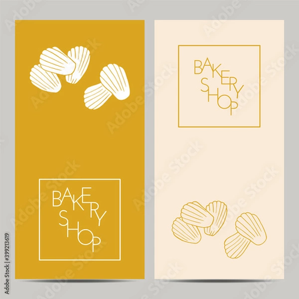 Fototapeta Hand drawn set of bakery shop poster with madeleine. Design sketch element for menu cafe, bistro, restaurant, bakery and packaging.  Vector illustration.