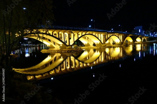 Obraz Castle, Bridge, rivers, nights, night view, lighting, light, tourism, Jinju Castle