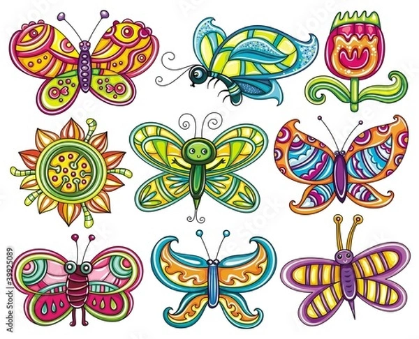 Obraz Cartoon butterflies set.