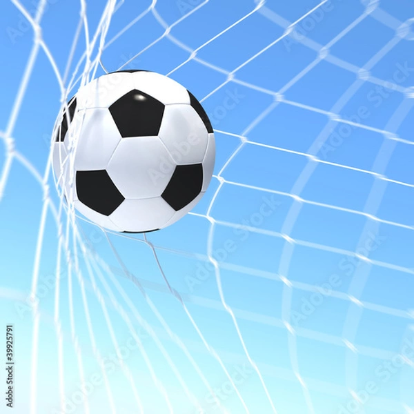 Fototapeta 3d rendering soccer ball in a net