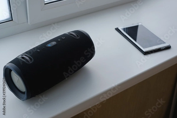 Obraz music system and tablet on the window