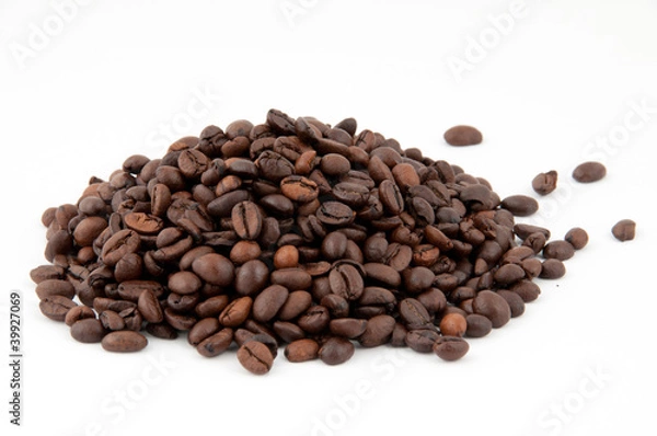 Obraz Coffee. Hill coffee beans on a white background.