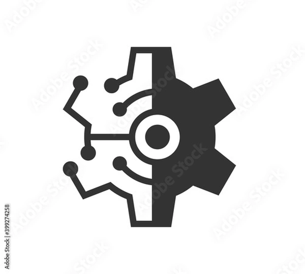 Fototapeta Digital Technology Gear Vector Icon .Digital tech - vector business logo template concept illustration. Gear electronic factory sign. Cog wheel technology symbol. SEO emblem. Design element. 