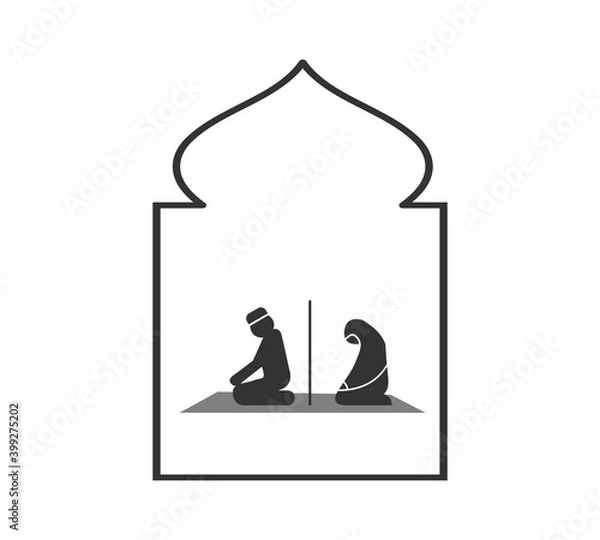 Fototapeta Prayer Room Icon. Moslem Praying Area Vector Illustration. Salat Place Sign and Symbol. Islamic Activities Logo Template. EPS 10.
