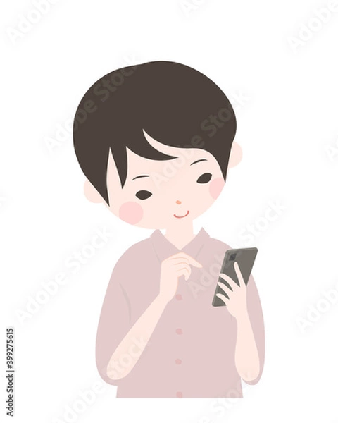 Fototapeta スマートフォンを操作する若い女性　上半身