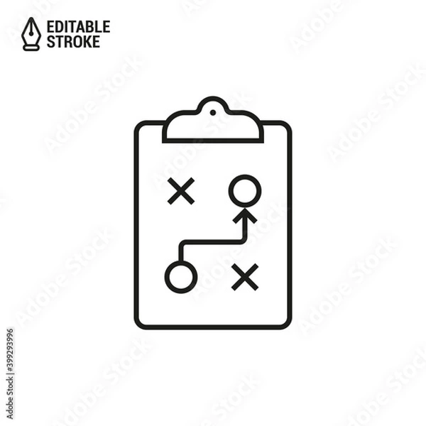 Obraz Plan icon. Strategy for achieving goals. Coach clipboard with team strategy. Vector outline icon with editable stroke