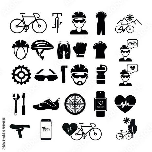 Fototapeta Vector image. Cycling icons. Solid icons.