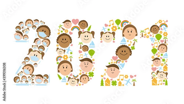 Fototapeta Happy New Year 2021. Illustration that represents in different stages the hope of a better new year.